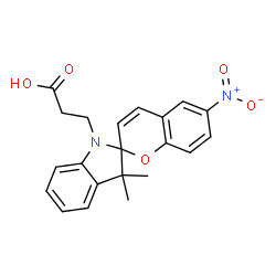 ChemSpider 2D Image | 3-(3',3'-Dimethyl-6-nitrospiro[chromene-2,2'-indol]-1'(3'H)-yl)propanoic acid | C21H20N2O5