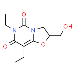 ChemSpider 2D Image | 5H-Oxazolo(3,2-c)pyrimidine-5,7(6H)-dione, 6,8-diethyl-2,3-dihydro-2-(hydroxymethyl)- | C11H16N2O4