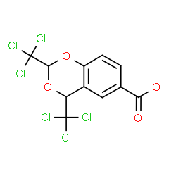 ChemSpider 2D Image | 2,4-Bis(trichloromethyl)-4H-1,3-benzodioxine-6-carboxylic acid | C11H6Cl6O4