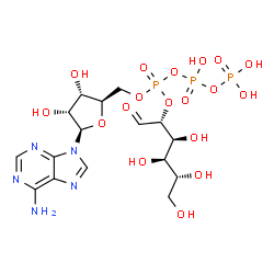ChemSpider 2D Image | [(2R,3S,4R,5R)-5-(6-aminopurin-9-yl)-3,4-dihydroxy-tetrahydrofuran-2-yl]methyl [(1R,2S,3R,4R)-1-formyl-2,3,4,5-tetrahydroxy-pentyl] (hydroxy-phosphonooxy-phosphoryl) phosphate | C16H26N5O18P3