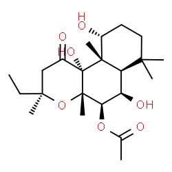ChemSpider 2D Image | (3S,4aS,5R,6R,6aR,10R,10aS,10bR)-3-Ethyl-6,10,10b-trihydroxy-3,4a,7,7,10a-pentamethyl-1-oxododecahydro-1H-benzo[f]chromen-5-yl acetate | C22H36O7