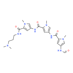 ChemSpider 2D Image | N-{5-[(5-{[3-(Dimethylamino)propyl]carbamoyl}-1-methyl-1H-pyrrol-3-yl)carbamoyl]-1-methyl-1H-pyrrol-3-yl}-4-formamido-1-methyl-1H-pyrrole-2-carboxamide | C24H32N8O4