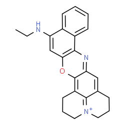 ChemSpider 2D Image | 14-(Ethylamino)-2,3,6,7-tetrahydro-1H,5H-benzo[a]quinolizino[1,9-hi]phenoxazin-4-ium | C24H24N3O