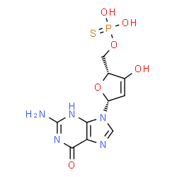 ChemSpider 2D Image | O-{[(2R,5R)-5-(2-Amino-6-oxo-3,6-dihydro-9H-purin-9-yl)-3-hydroxy-2,5-dihydro-2-furanyl]methyl} dihydrogen phosphorothioate | C10H12N5O6PS