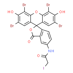 ChemSpider 2D Image | 2-Iodo-N-(2',4',5',7'-tetrabromo-3',6'-dihydroxy-3-oxo-3H-spiro[2-benzofuran-1,9'-xanthen]-5-yl)acetamide | C22H10Br4INO6