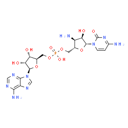 ChemSpider 2D Image | [(2S,3S,4R,5R)-3-Amino-5-(4-amino-2-oxo-1(2H)-pyrimidinyl)-4-hydroxytetrahydro-2-furanyl]methyl [(2R,3S,4R,5R)-5-(6-amino-9H-purin-9-yl)-3,4-dihydroxytetrahydro-2-furanyl]methyl hydrogen phosphate (no
n-preferred name) | C19H26N9O10P