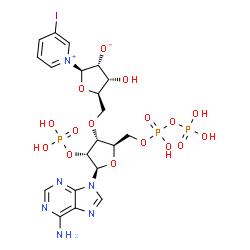 ChemSpider 2D Image | (2R,3R,4R,5R)-5-({[(2R,3R,4R,5R)-5-(6-Amino-9H-purin-9-yl)-2-({[hydroxy(phosphonooxy)phosphoryl]oxy}methyl)-4-(phosphonooxy)tetrahydro-3-furanyl]oxy}methyl)-4-hydroxy-2-(3-iodo-1-pyridiniumyl)tetrahyd
ro-3-furanolate | C20H26IN6O16P3