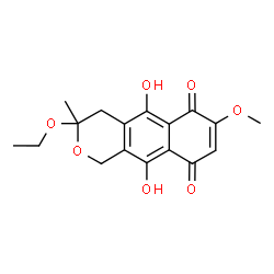 ChemSpider 2D Image | 3-Ethoxy-5,10-dihydroxy-7-methoxy-3-methyl-3,4-dihydro-1H-benzo[g]isochromene-6,9-dione | C17H18O7