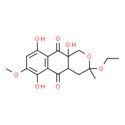 ChemSpider 2D Image | 3-Ethoxy-6,9,10a-trihydroxy-7-methoxy-3-methyl-3,4,4a,10a-tetrahydro-1H-benzo[g]isochromene-5,10-dione | C17H20O8