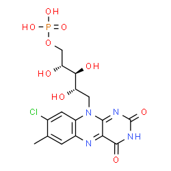 ChemSpider 2D Image | 1-(8-Chloro-7-methyl-2,4-dioxo-3,4-dihydrobenzo[g]pteridin-10(2H)-yl)-1-deoxy-5-O-phosphono-D-ribitol | C16H18ClN4O9P