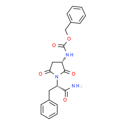 ChemSpider 2D Image | Benzyl {(3S)-1-[(2S)-1-amino-1-oxo-3-phenyl-2-propanyl]-2,5-dioxo-3-pyrrolidinyl}carbamate | C21H21N3O5