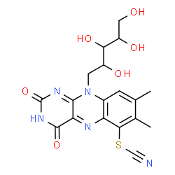 ChemSpider 2D Image | 1-Deoxy-1-(7,8-dimethyl-2,4-dioxo-6-thiocyanato-3,4-dihydrobenzo[g]pteridin-10(2H)-yl)pentitol | C18H19N5O6S