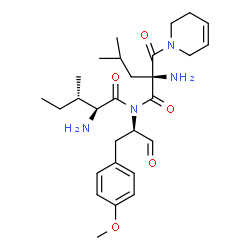 ChemSpider 2D Image | N-[(2S)-2-Amino-2-(3,6-dihydro-1(2H)-pyridinylcarbonyl)-4-methylpentanoyl]-N-[(2R)-1-(4-methoxyphenyl)-3-oxo-2-propanyl]-L-isoleucinamide | C28H42N4O5