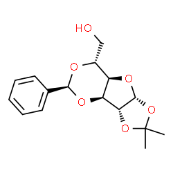 ChemSpider 2D Image | [(3aR,3bS,5S,7R,7aR,8aR)-2,2-Dimethyl-5-phenyltetrahydro-3bH-[1,3]dioxolo[4,5]furo[3,2-d][1,3]dioxin-7-yl]methanol | C16H20O6