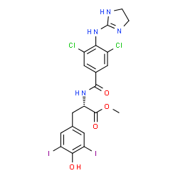 ChemSpider 2D Image | Methyl N-[3,5-dichloro-4-(4,5-dihydro-1H-imidazol-2-ylamino)benzoyl]-3,5-diiodo-L-tyrosinate | C20H18Cl2I2N4O4