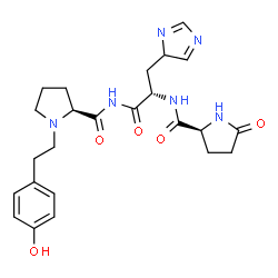 ChemSpider 2D Image | 5-Oxo-L-prolyl-N-({(2S)-1-[2-(4-hydroxyphenyl)ethyl]-2-pyrrolidinyl}carbonyl)-3-(4H-imidazol-4-yl)-L-alaninamide | C24H30N6O5