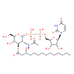 ChemSpider 2D Image | UDP-3-O-[(3R)-3-hydroxytetradecanoyl]-N-acetyl-alpha-glucosamine | C31H53N3O19P2