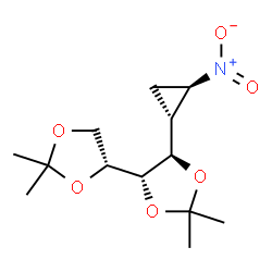 ChemSpider 2D Image | (4S,4'R,5R)-2,2,2',2'-Tetramethyl-5-[(1R,2R)-2-nitrocyclopropyl]-4,4'-bi-1,3-dioxolane | C13H21NO6