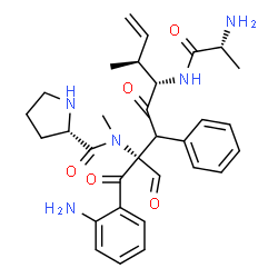 ChemSpider 2D Image | (2S)-N-[(2R,5S,6S)-5-(D-Alanylamino)-1-(2-aminophenyl)-2-formyl-6-methyl-1,4-dioxo-3-phenyl-7-octen-2-yl]-N-methyl-2-pyrrolidinecarboxamide | C31H39N5O5