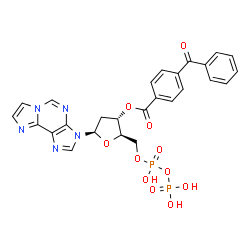 ChemSpider 2D Image | 3-{3-O-(4-Benzoylbenzoyl)-2-deoxy-5-O-[hydroxy(phosphonooxy)phosphoryl]-beta-D-erythro-pentofuranosyl}-3H-imidazo[2,1-i]purine | C26H23N5O11P2