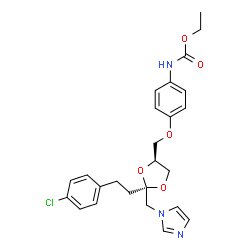 ChemSpider 2D Image | Ethyl (4-{[(2R,4S)-2-[2-(4-chlorophenyl)ethyl]-2-(1H-imidazol-1-ylmethyl)-1,3-dioxolan-4-yl]methoxy}phenyl)carbamate | C25H28ClN3O5