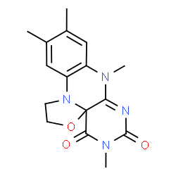 ChemSpider 2D Image | 5,8,10,11-Tetramethyl-1,2-dihydrobenzo[g][1,3]oxazolo[2,3-e]pteridine-4,6(5H,8H)-dione | C16H18N4O3