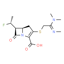 ChemSpider 2D Image | (5R,6S)-3-{[(2Z)-2-(Dimethylamino)-2-(methylimino)ethyl]sulfanyl}-6-[(1R)-1-fluoroethyl]-7-oxo-1-azabicyclo[3.2.0]hept-2-ene-2-carboxylic acid | C14H20FN3O3S