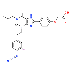 ChemSpider 2D Image | [4-(3-{2-[4-Azido-3-(~125~I)iodophenyl]ethyl}-2,6-dioxo-1-propyl-2,3,6,7-tetrahydro-1H-purin-8-yl)phenoxy]acetic acid | C24H22125IN7O5