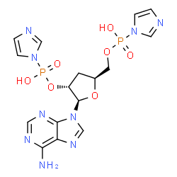 ChemSpider 2D Image | 3'-Deoxy-2',5'-bis-O-[hydroxy(1H-imidazol-1-yl)phosphoryl]adenosine | C16H19N9O7P2