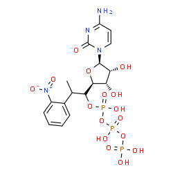 ChemSpider 2D Image | 2(1H)-Pyrimidinone, 4-amino-1-[(6xi)-6,7-dideoxy-5-O-[hydroxy[[hydroxy(phosphonooxy)phosphinyl]oxy]phosphinyl]-6-(2-nitrophenyl)-alpha-L-talo-heptofuranosyl]- | C17H23N4O16P3