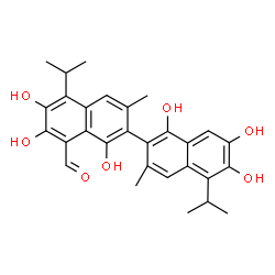 ChemSpider 2D Image | 1,1',6,6',7,7'-Hexahydroxy-5,5'-diisopropyl-3,3'-dimethyl-2,2'-binaphthalene-8-carbaldehyde | C29H30O7