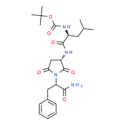 ChemSpider 2D Image | N-[(3S)-1-(1-Amino-1-oxo-3-phenyl-2-propanyl)-2,5-dioxo-3-pyrrolidinyl]-N~2~-{[(2-methyl-2-propanyl)oxy]carbonyl}-L-leucinamide | C24H34N4O6