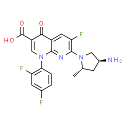 ChemSpider 2D Image | 7-[(2S,4S)-4-Amino-2-methyl-1-pyrrolidinyl]-1-(2,4-difluorophenyl)-6-fluoro-4-oxo-1,4-dihydro-1,8-naphthyridine-3-carboxylic acid | C20H17F3N4O3