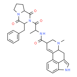 ChemSpider 2D Image | N-[1-(3-Benzyl-1,4-dioxohexahydropyrrolo[1,2-a]pyrazin-2(1H)-yl)-1-oxo-2-propanyl]-6-methyl-9,10-didehydroergoline-8-carboxamide | C33H35N5O4