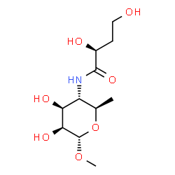 ChemSpider 2D Image | Methyl 4,6-dideoxy-4-{[(2S)-2,4-dihydroxybutanoyl]amino}-alpha-D-mannopyranoside | C11H21NO7