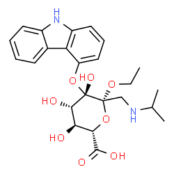 ChemSpider 2D Image | (2S,3S,4S,5S,6R)-5-(9H-Carbazol-4-yloxy)-6-ethoxy-3,4,5-trihydroxy-6-[(isopropylamino)methyl]tetrahydro-2H-pyran-2-carboxylic acid | C24H30N2O8