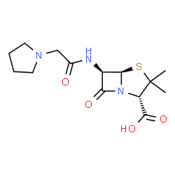 ChemSpider 2D Image | (2S,5R,6R)-3,3-Dimethyl-7-oxo-6-[(1-pyrrolidinylacetyl)amino]-4-thia-1-azabicyclo[3.2.0]heptane-2-carboxylic acid | C14H21N3O4S