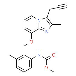 ChemSpider 2D Image | Methyl [3-methyl-2-({[2-methyl-3-(2-propyn-1-yl)imidazo[1,2-a]pyridin-8-yl]oxy}methyl)phenyl]carbamate | C21H21N3O3