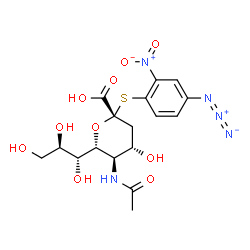ChemSpider 2D Image | 4-Azido-2-nitrophenyl (6R)-5-acetamido-3,5-dideoxy-2-thio-6-[(1R,2R)-1,2,3-trihydroxypropyl]-beta-L-threo-hex-2-ulopyranosidonic acid | C17H21N5O10S