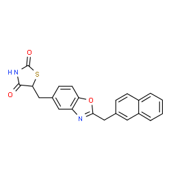 ChemSpider 2D Image | 5-{[2-(2-Naphthylmethyl)-1,3-benzoxazol-5-yl]methyl}-1,3-thiazolidine-2,4-dione | C22H16N2O3S