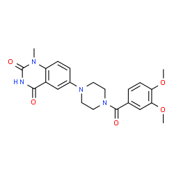 ChemSpider 2D Image | 6-[4-(3,4-Dimethoxybenzoyl)-1-piperazinyl]-1-methyl-2,4(1H,3H)-quinazolinedione | C22H24N4O5