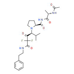 ChemSpider 2D Image | N-[(2S)-2-Acetamidopropanoyl]-1-{(3S)-5,5-difluoro-2-methyl-4,6-dioxo-6-[(2-phenylethyl)amino]-3-hexanyl}-L-prolinamide | C25H34F2N4O5