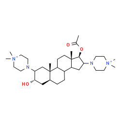 ChemSpider 2D Image | (3alpha,5alpha,8xi,9xi,14xi,17beta)-17-Acetoxy-2,16-bis(4,4-dimethylpiperazin-4-ium-1-yl)-3-hydroxyandrostane | C33H60N4O3