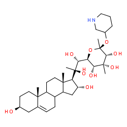 ChemSpider 2D Image | (2R,3R,4R,5R,6R)-6-{(1R,2R)-2-[(3S,10R,13S,16R,17R)-3,16-Dihydroxy-10,13-dimethyl-2,3,4,7,8,9,10,11,12,13,14,15,16,17-tetradecahydro-1H-cyclopenta[a]phenanthren-17-yl]-1,2-dihydroxypropyl}-2,4-dimethy
l-2-(3-piperidinyloxy)tetrahydro-2H-pyran-3,4,5-triol | C34H57NO9