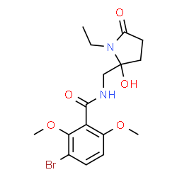 ChemSpider 2D Image | 3-Bromo-N-[(1-ethyl-2-hydroxy-5-oxo-2-pyrrolidinyl)methyl]-2,6-dimethoxybenzamide | C16H21BrN2O5