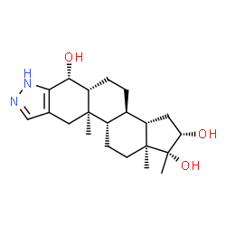 ChemSpider 2D Image | (1R,2S,3aS,3bR,5aR,6R,10aR,10bS,12aS)-1,10a,12a-Trimethyl-1,2,3,3a,3b,4,5,5a,6,7,10,10a,10b,11,12,12a-hexadecahydrocyclopenta[5,6]naphtho[1,2-f]indazole-1,2,6-triol | C21H32N2O3