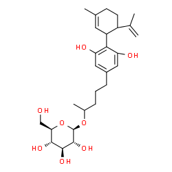 ChemSpider 2D Image | 5-[3,5-Dihydroxy-4-(6-isopropenyl-3-methyl-2-cyclohexen-1-yl)phenyl]-2-pentanyl beta-D-glucopyranoside | C27H40O8