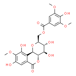 ChemSpider 2D Image | [(2S,3R,4R,4aS,10bR)-3,4,8,10-Tetrahydroxy-9-methoxy-6-oxo-2,3,4,4a,6,10b-hexahydropyrano[3,2-c]isochromen-2-yl]methyl 4-hydroxy-3,5-dimethoxybenzoate | C23H24O13