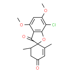 ChemSpider 2D Image | 7-Chloro-4,6-dimethoxy-2',6'-dimethyl-3H,4'H-spiro[1-benzofuran-2,1'-cyclohex[2]ene]-3,4'-dione | C17H17ClO5