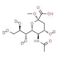 ChemSpider 2D Image | Methyl (6R)-5-acetamido-3,5-dideoxy-6-{(1R,2R)-1,2,3-tris[(~2~H)hydroxy]propyl}-beta-L-(O~4~-~2~H)-threo-hex-2-ulopyranosidonic acid | C12H17D4NO9